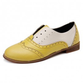 Women Color Splicing Square Heel Round Toe Brogue Oxfords Casual Flats Loafers