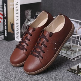 Closed Toe Hollow Out Lace Up Casual Flat Shoes