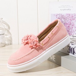 Women Suede Flower Comfy Lining Simple Solid Casual Loafers Shoes