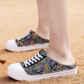 Women Lightweight Butterfly Pattern Beach Closed Toe Backless Soft Flats