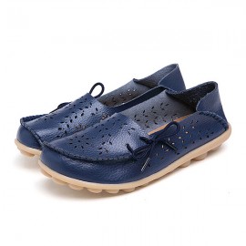 Big Size Women Casual Lace Up Loafers Breathable Floral Hollow Out Comfy Shoes