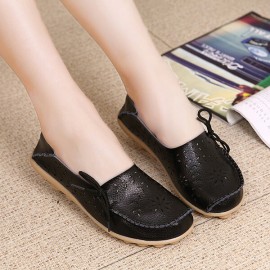 Big Size Women Casual Lace Up Loafers Breathable Floral Hollow Out Comfy Shoes