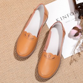 Women Daily Round Toe Soft Solid Color Flat Loafers Shoes