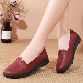 Women Daily Round Toe Soft Solid Color Flat Loafers Shoes