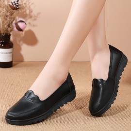 Women Daily Round Toe Soft Solid Color Flat Loafers Shoes