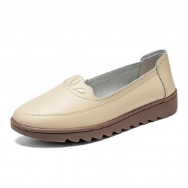 Women Daily Round Toe Soft Solid Color Flat Loafers Shoes