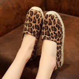 Women Leopard Printing Comfy Lightweight Casual Slip On Espadrille Flats