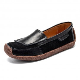 Women Comfy Leather Splicing Soft Slip On Flat Loafers