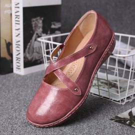 Women Cross Strap Solid Color Casual Comfy Flats