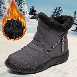 Women's Round Toe Zipper Soft Warm Waterproof Non-Slip Snow Boots