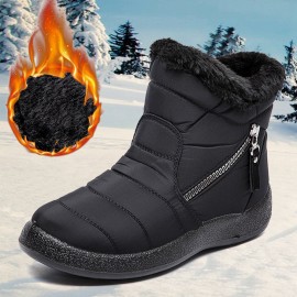 Women's Round Toe Zipper Soft Warm Waterproof Non-Slip Snow Boots