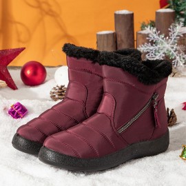 Women's Round Toe Zipper Soft Warm Waterproof Non-Slip Snow Boots