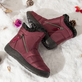 Women's Round Toe Zipper Soft Warm Waterproof Non-Slip Snow Boots