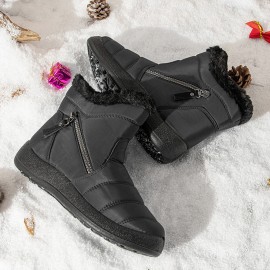 Women's Round Toe Zipper Soft Warm Waterproof Non-Slip Snow Boots