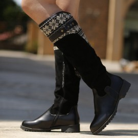 Women Casual Warm Flowers Letter Pattern Knee High Boots