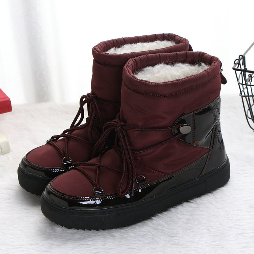 Warm Lining Waterproof Lace Up Thick Sole Snow Boots For Women