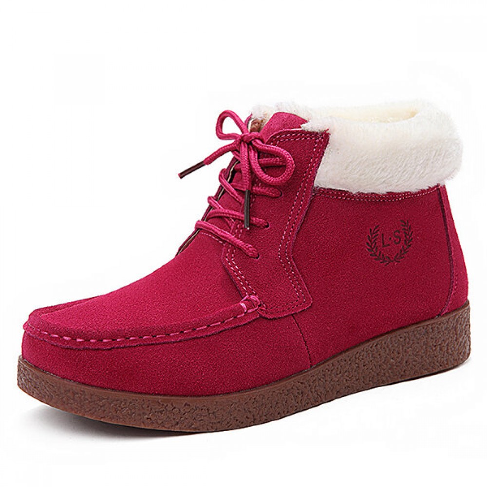 Winter Fur Lining Keep Warm Comfortable Lace Up Ankle Snow Boots