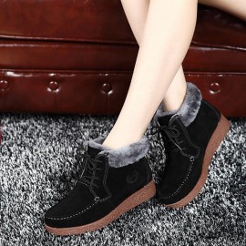 Winter Fur Lining Keep Warm Comfortable Lace Up Ankle Snow Boots