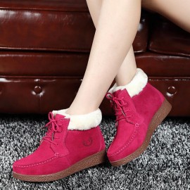 Winter Fur Lining Keep Warm Comfortable Lace Up Ankle Snow Boots