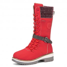 Women Retro Buckle Solid Color Side-zip Casual Knitted Shoe Tube Mid-Calf Snow Boots