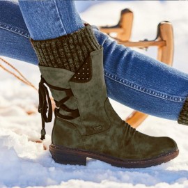 Women Plus Size Comfy Stitching Casual Mid Calf Boots Snow Boots