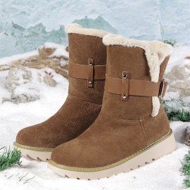 Plus Size Women Suede Fabric Belt Buckle Slip Resistant Short Snow Boots