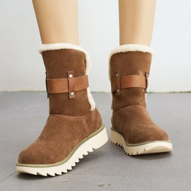 Plus Size Women Suede Fabric Belt Buckle Slip Resistant Short Snow Boots