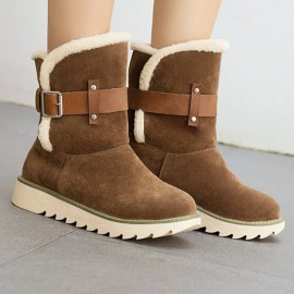 Plus Size Women Suede Fabric Belt Buckle Slip Resistant Short Snow Boots