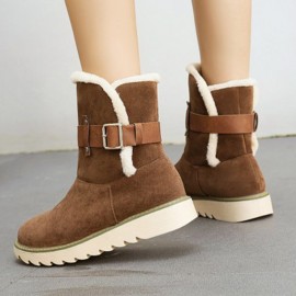 Plus Size Women Suede Fabric Belt Buckle Slip Resistant Short Snow Boots