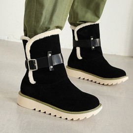 Plus Size Women Suede Fabric Belt Buckle Slip Resistant Short Snow Boots