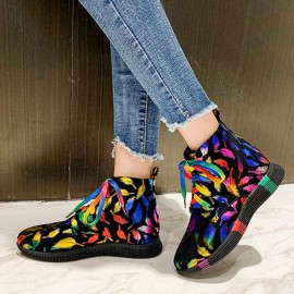 Women Stytish Colorful Graffiti Lace Up Short Calf Combat Boots