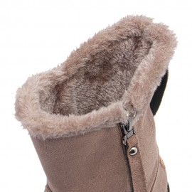 Women Casual Suede Round Toe Side Zipper Flat Snow Boots