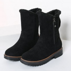 Women Casual Suede Round Toe Side Zipper Flat Snow Boots