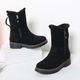 Women Casual Suede Round Toe Side Zipper Flat Snow Boots