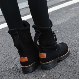 Women Casual Suede Round Toe Side Zipper Flat Snow Boots