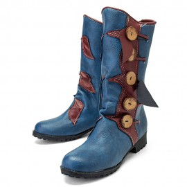 Women PU Leather Round Head Waterproof Non-slip Wear Resistant Mid-calf Boots