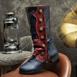 Women Leaf Pattern Autumn Winter Warm Wear Resistant Round Head Mid-calf Boots