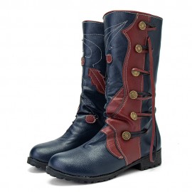 Women Leaf Pattern Autumn Winter Warm Wear Resistant Round Head Mid-calf Boots