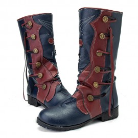 Women Leaf Pattern Autumn Winter Warm Wear Resistant Round Head Mid-calf Boots