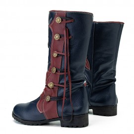 Women Leaf Pattern Autumn Winter Warm Wear Resistant Round Head Mid-calf Boots