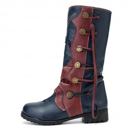 Women Leaf Pattern Autumn Winter Warm Wear Resistant Round Head Mid-calf Boots