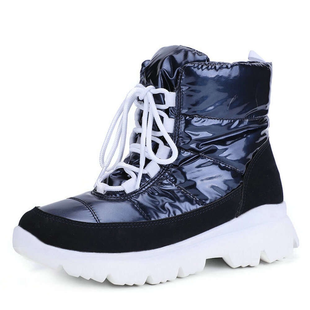 Women Comfy Warm Lining Waterproof Lace Up Short Snow Boots