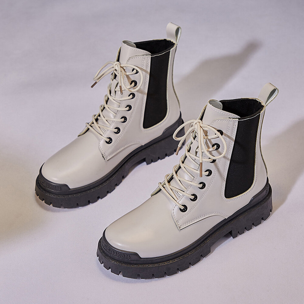 Women Casual Warm Slip Resistant Platform Lace Up Combat Boots