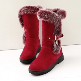 Plus Size Women Winter Plush Lining Buckle Decor Increased Heel Snow Boots