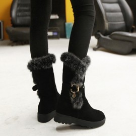 Plus Size Women Winter Plush Lining Buckle Decor Increased Heel Snow Boots