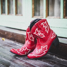 Women Folkways Floral Embroidered Chunky Heel Slip-On Short Cowboy Boots