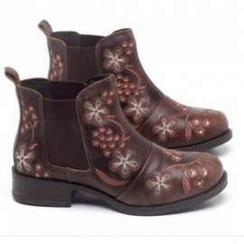 Women Retro Floral Embroidery Comfy Wearable Chelsea Ankle Boots