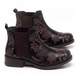 Women Retro Floral Embroidery Comfy Wearable Chelsea Ankle Boots