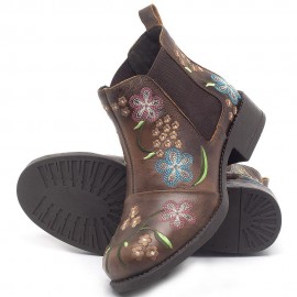 Women Retro Floral Embroidery Comfy Wearable Chelsea Ankle Boots