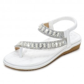 Bohemian Rhinestone Clip Toe Flip Flops Soft Bottom Flat Sandals